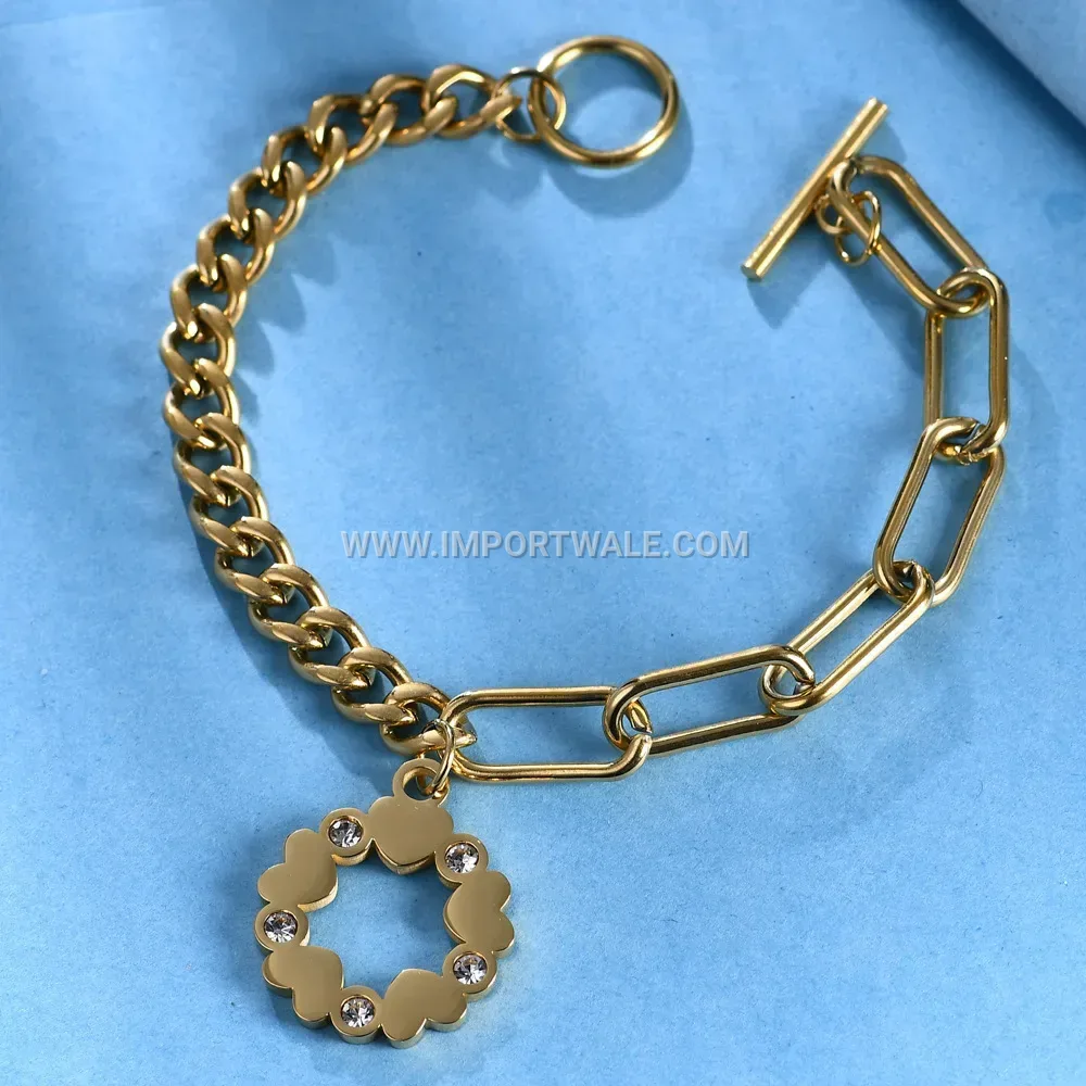 Star Cutout Rhinestone Stainless Steel OT Clasp Chain Bracelet