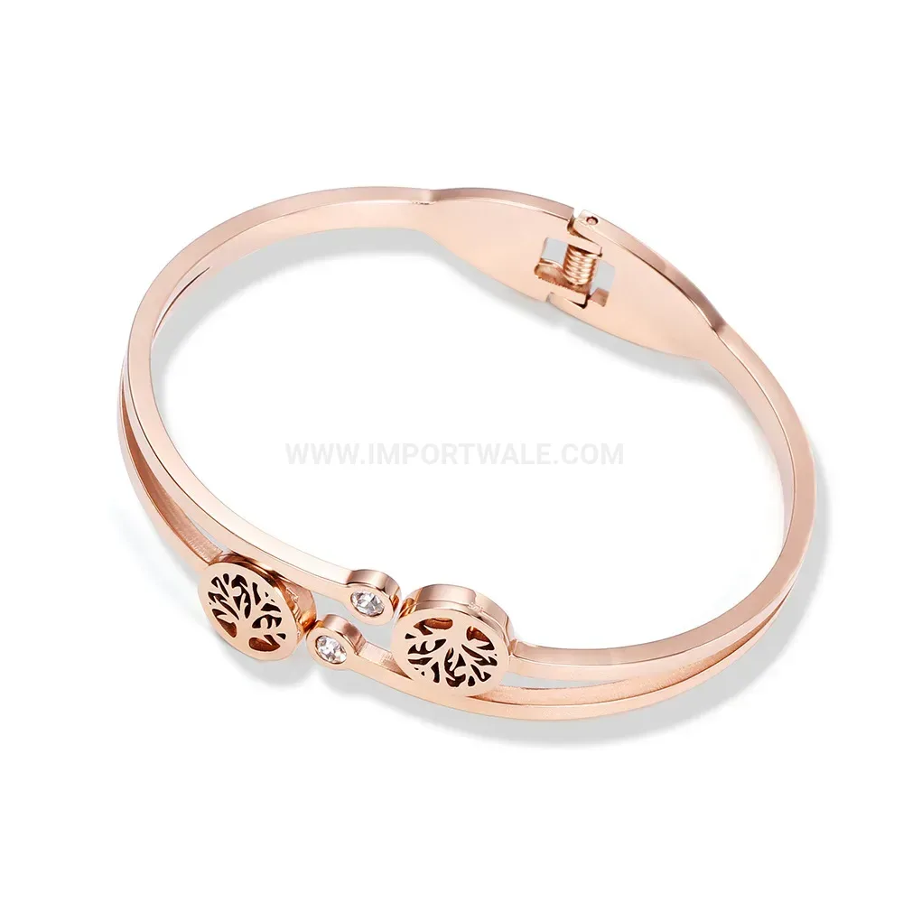 Elegant Tree of Life Rhinestone Stainless Steel Open Cuff Bangle