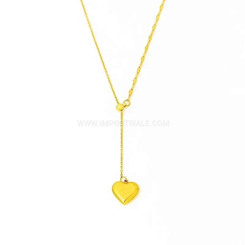 Bold Gold Plated Titanium Steel Tassel Heart Pendant Necklace