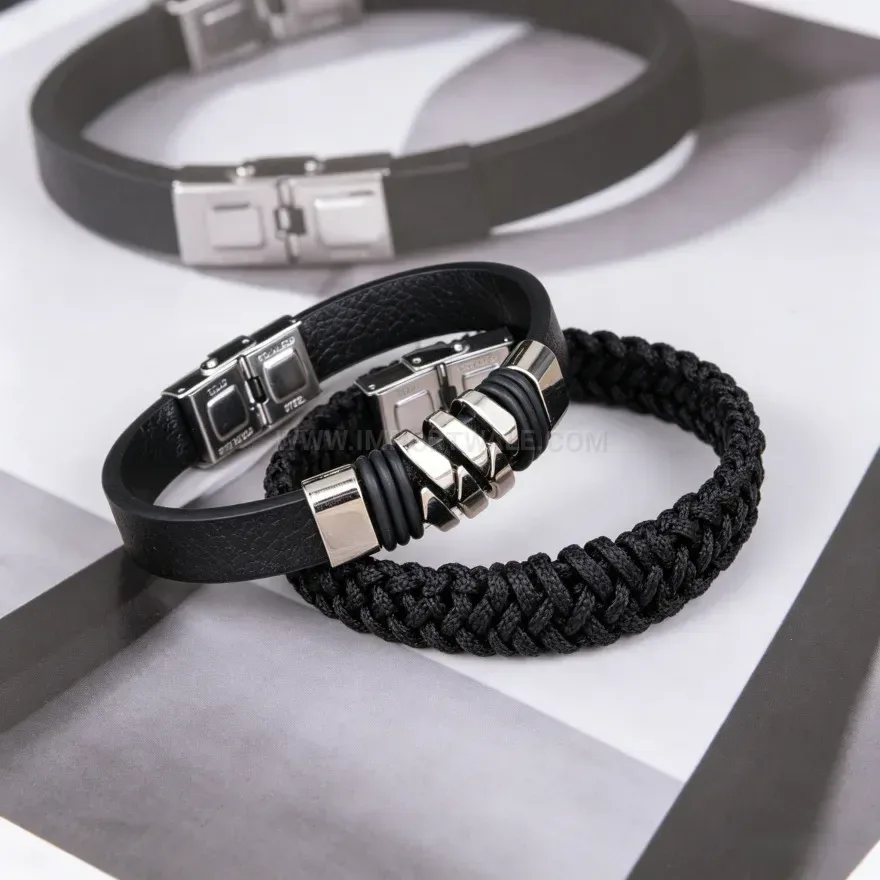 Fashion Minimalist Leather Cord Bracelet With Stainless Steel Clasp