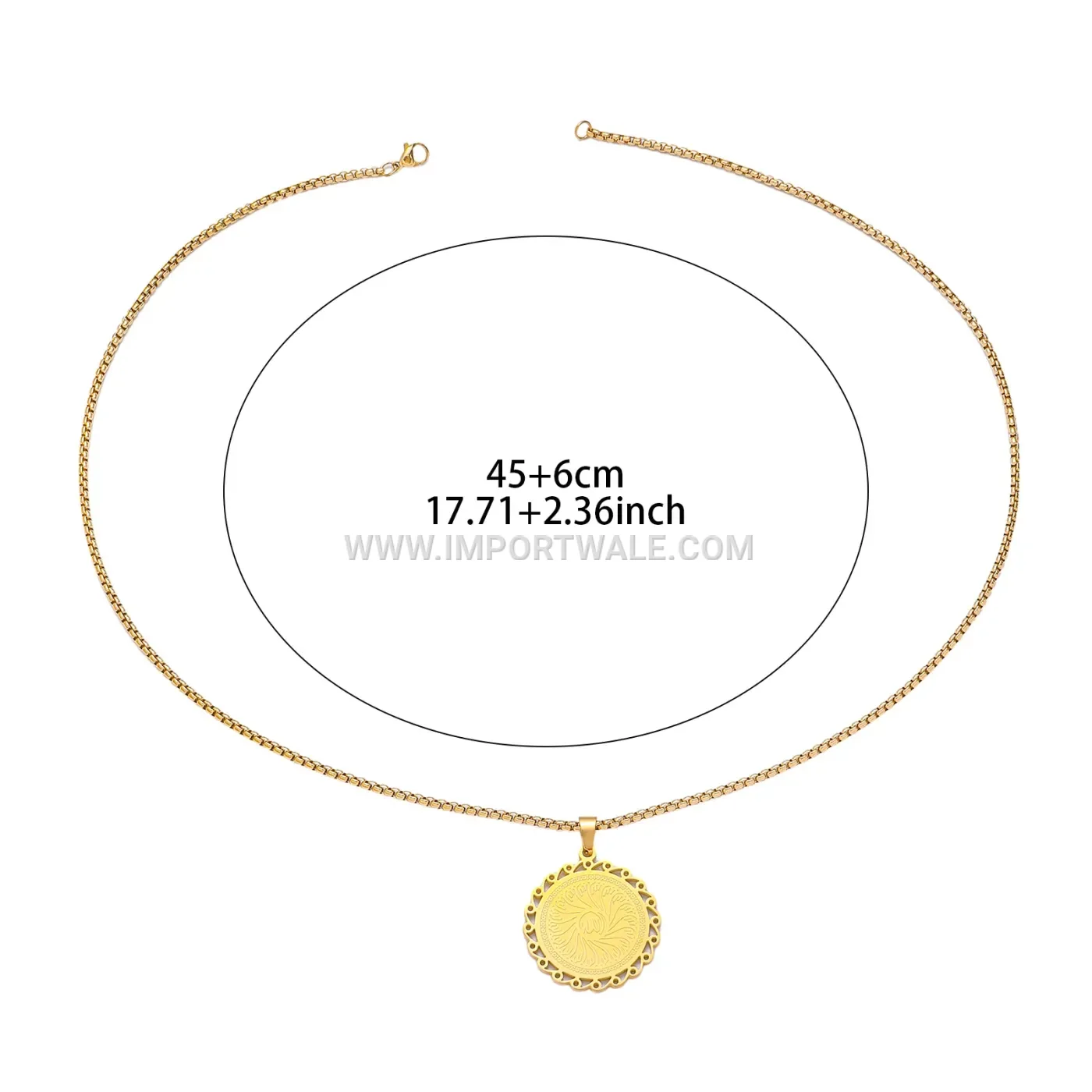 Calligraphy Sun Medallion Stainless Steel Pendant Necklace