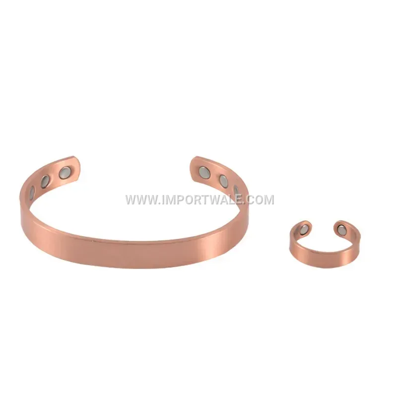 Minimalist Red Copper Magnetic Health Cuff Bracelet and Ring Set