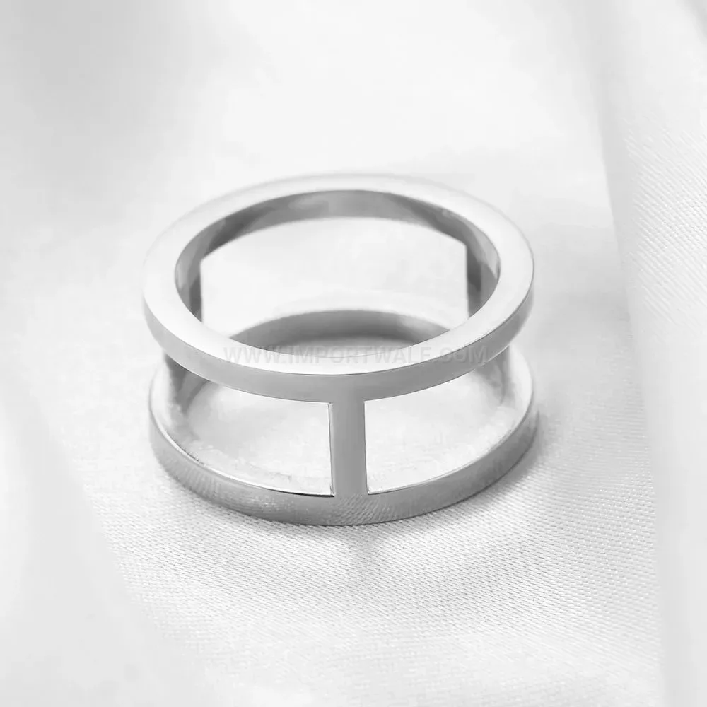 Bold Minimalist Cutout Double Band Stainless Steel Ring