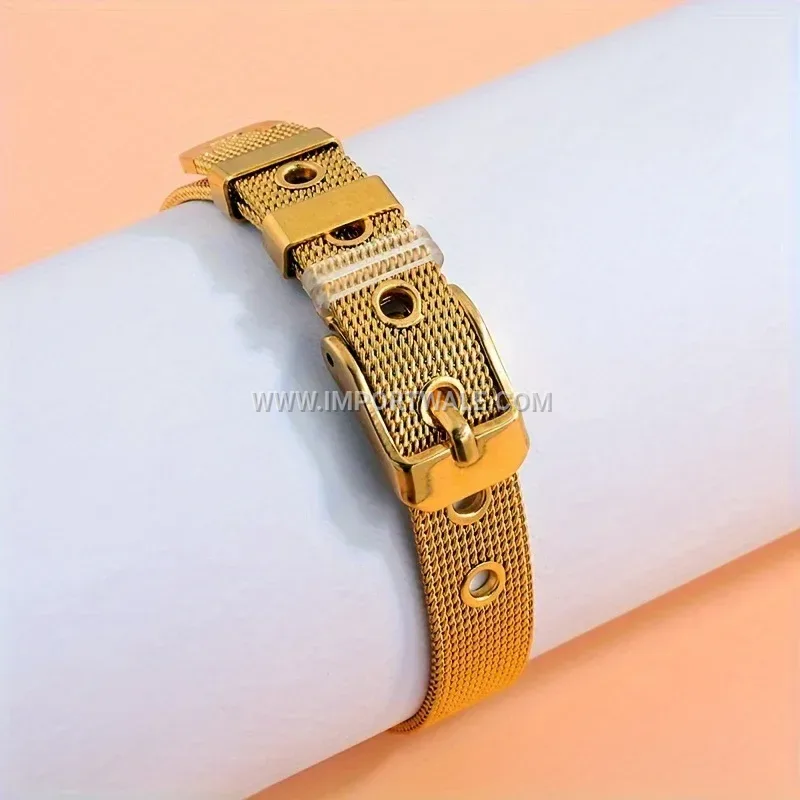 Gold Plated Titanium Steel Geometric Watch Strap Bracelet