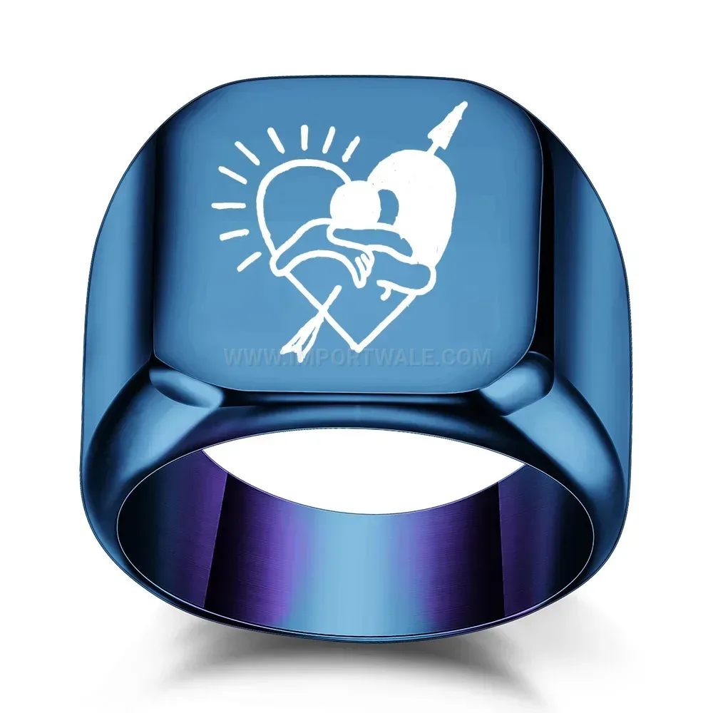 Bold Arrow Heart Engraved Stainless Steel Square Band Ring