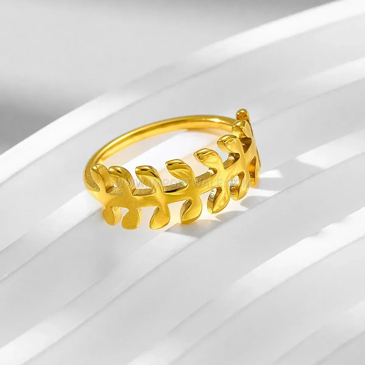 Cutout Olive Branch Stainless Steel Geometric Ring