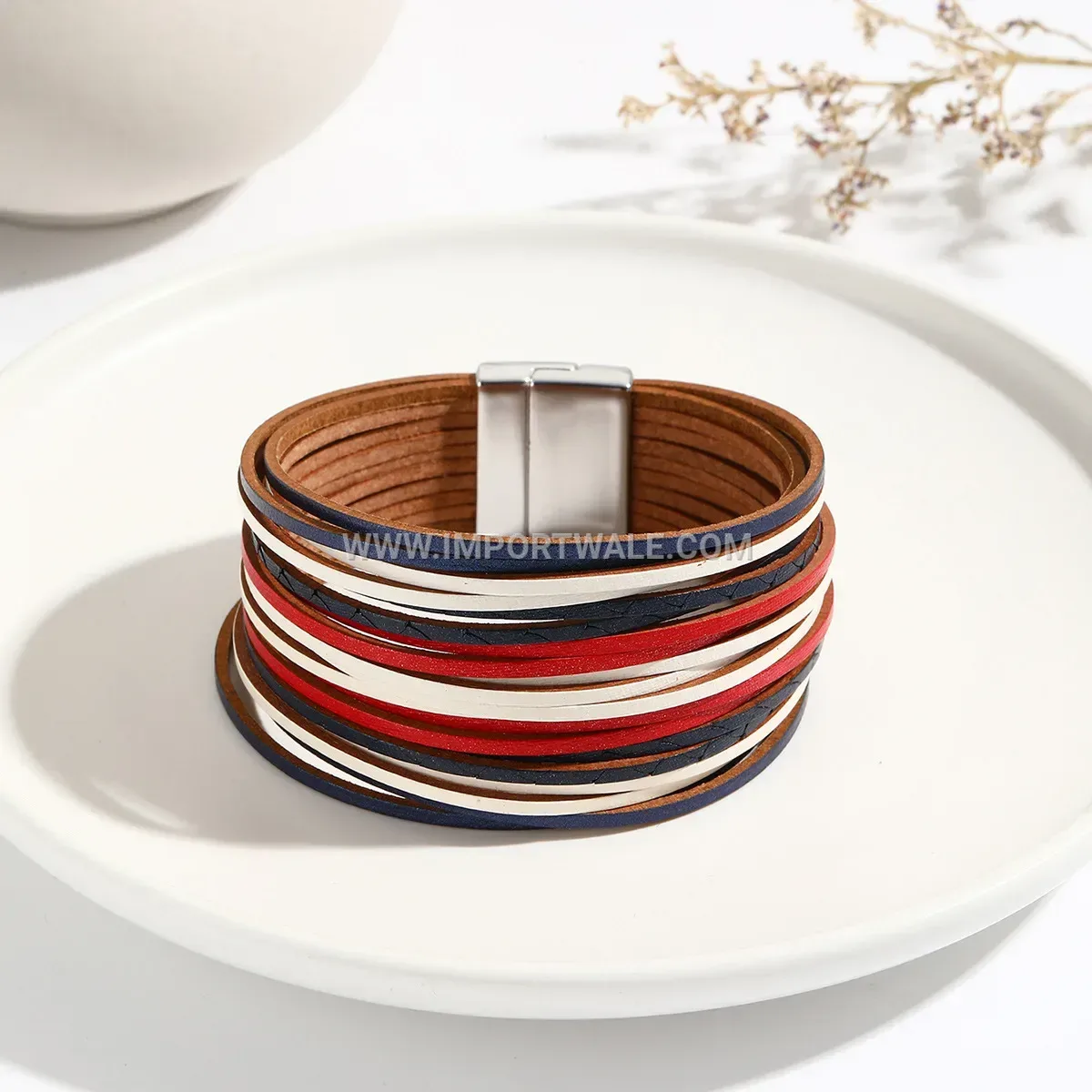 Multi-Strand Faux Leather Magnetic Clasp Bracelet