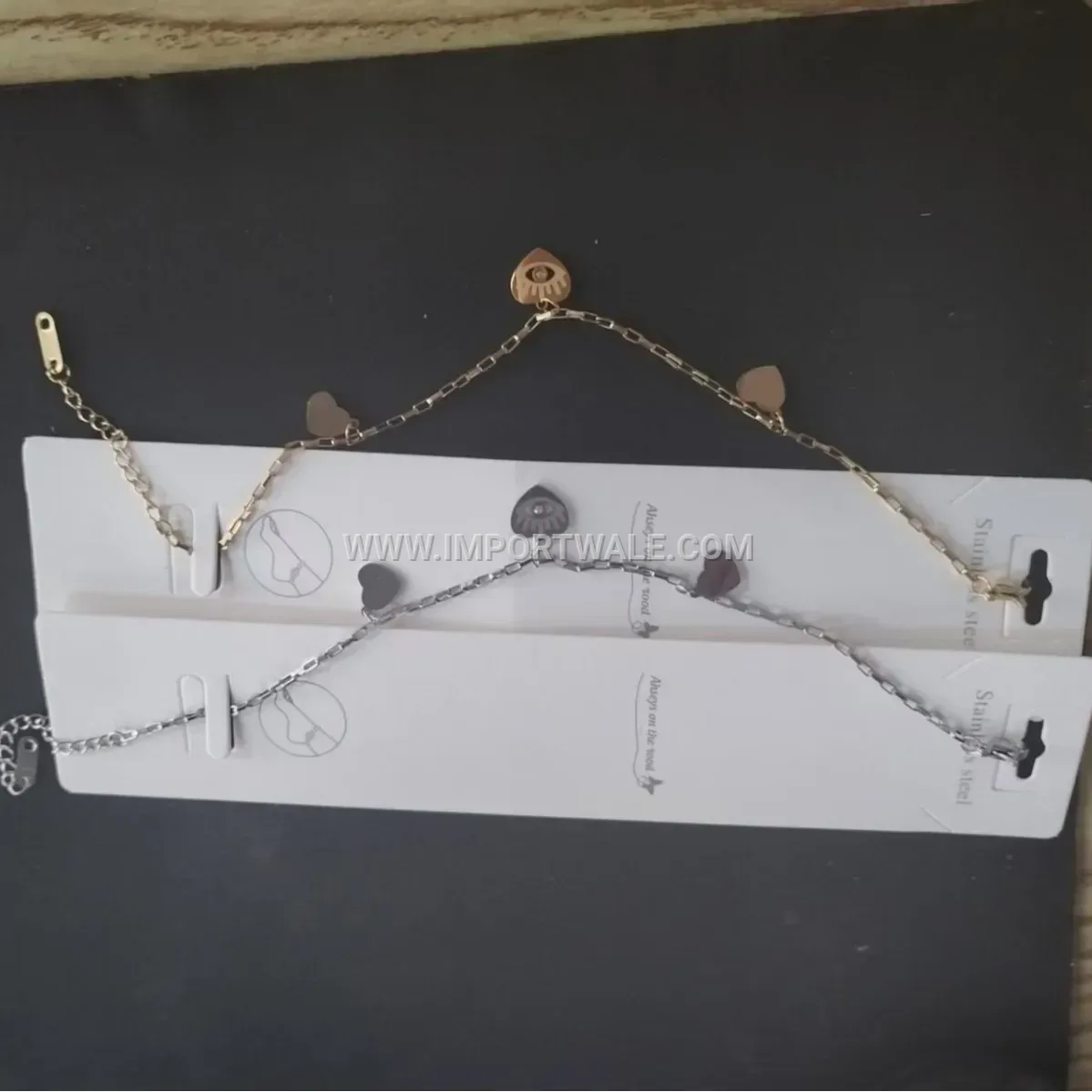 Double Layer Heart Pendant Stainless Steel Anklet