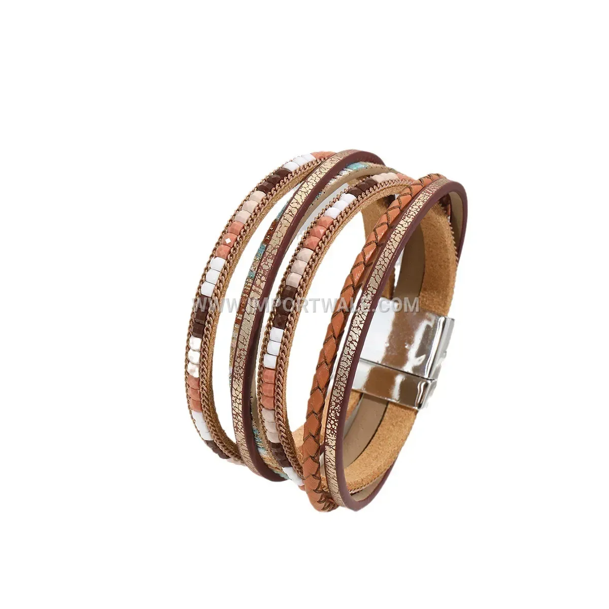 Multi-Strand Faux Leather Wrap Bracelet with Magnetic Clasp