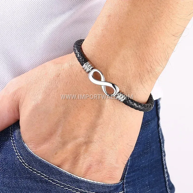 Figure Eight Leather Bracelet with Stainless Steel Lock Clasp