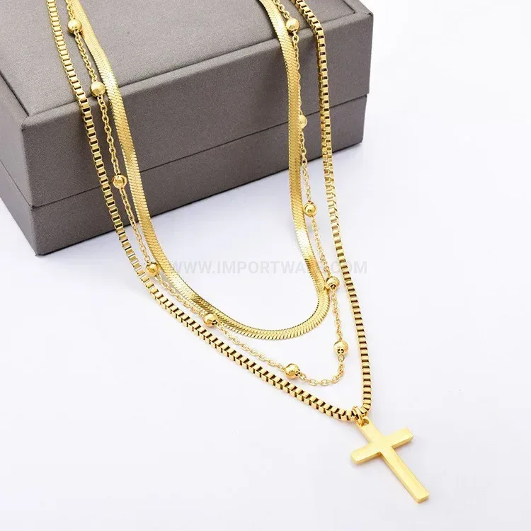 Designer Multi Layer Titanium Steel Cross Pendant Chain Necklace