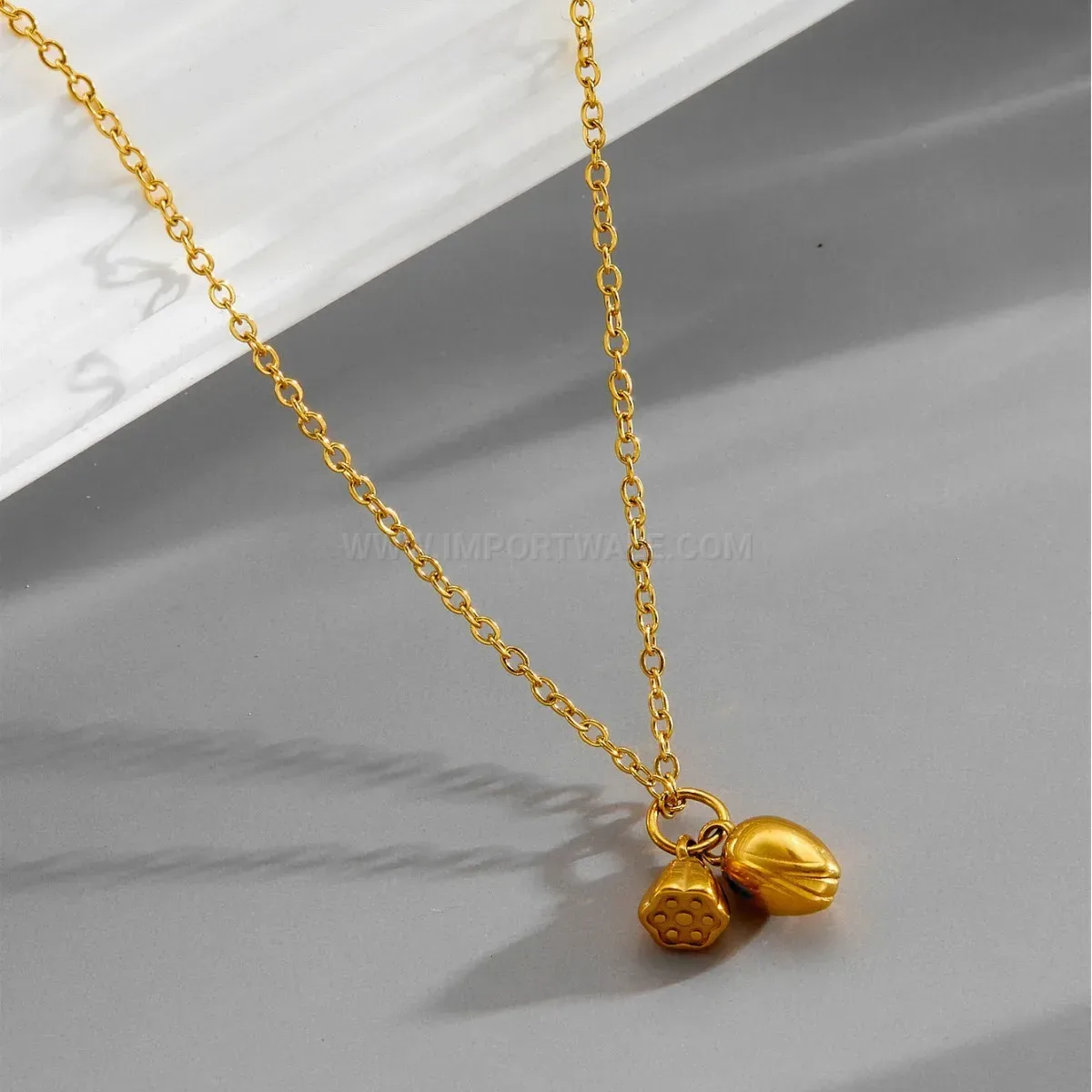 Elegant Gold Titanium Steel Lotus Seed Pendant Necklace