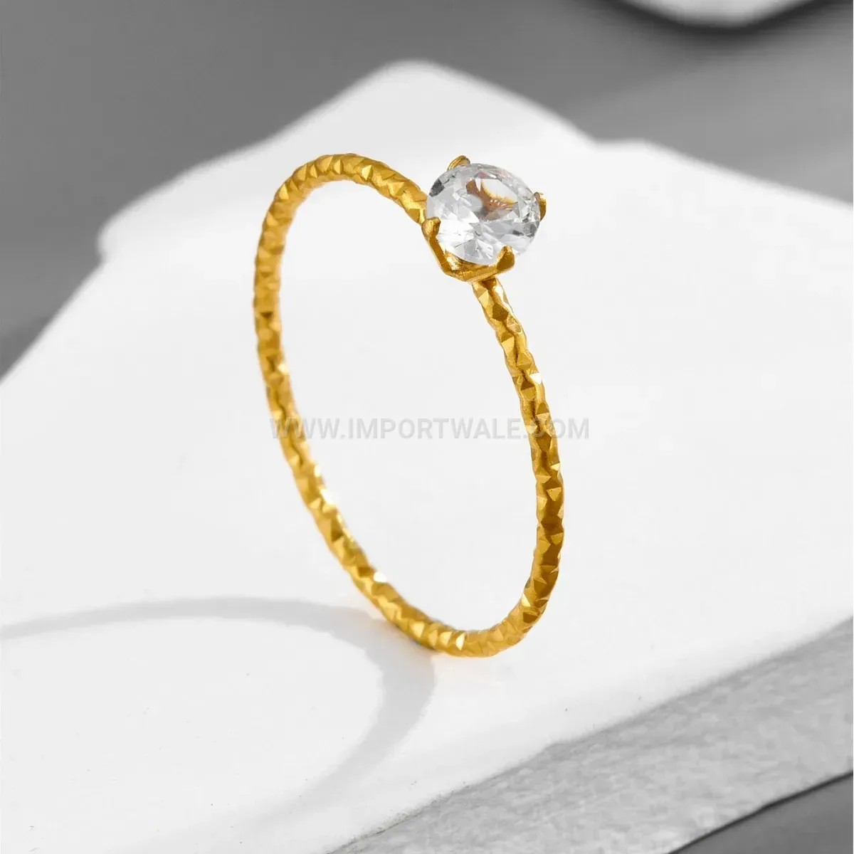 Minimalist 18K Gold Plated Solitaire Rhinestone Band Ring