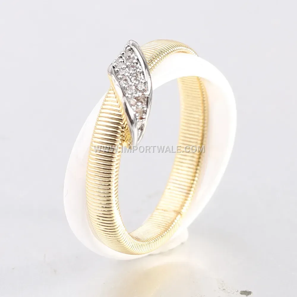 Diagonal Rhinestone Gold Plated Ceramic Ring
