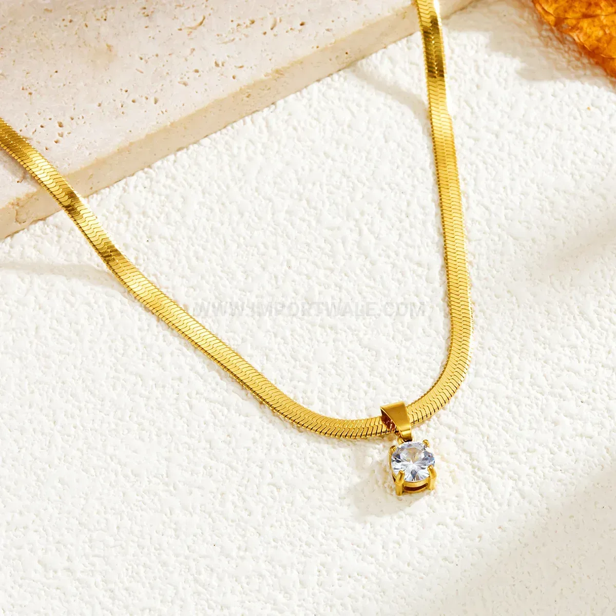 Fashion Geometric Zircon Crystal Stainless Steel Snake Chain Choker Necklace