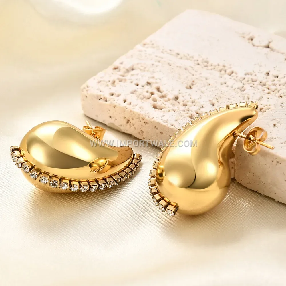 Stainless Steel Cubic Zirconia Pave Teardrop Earrings