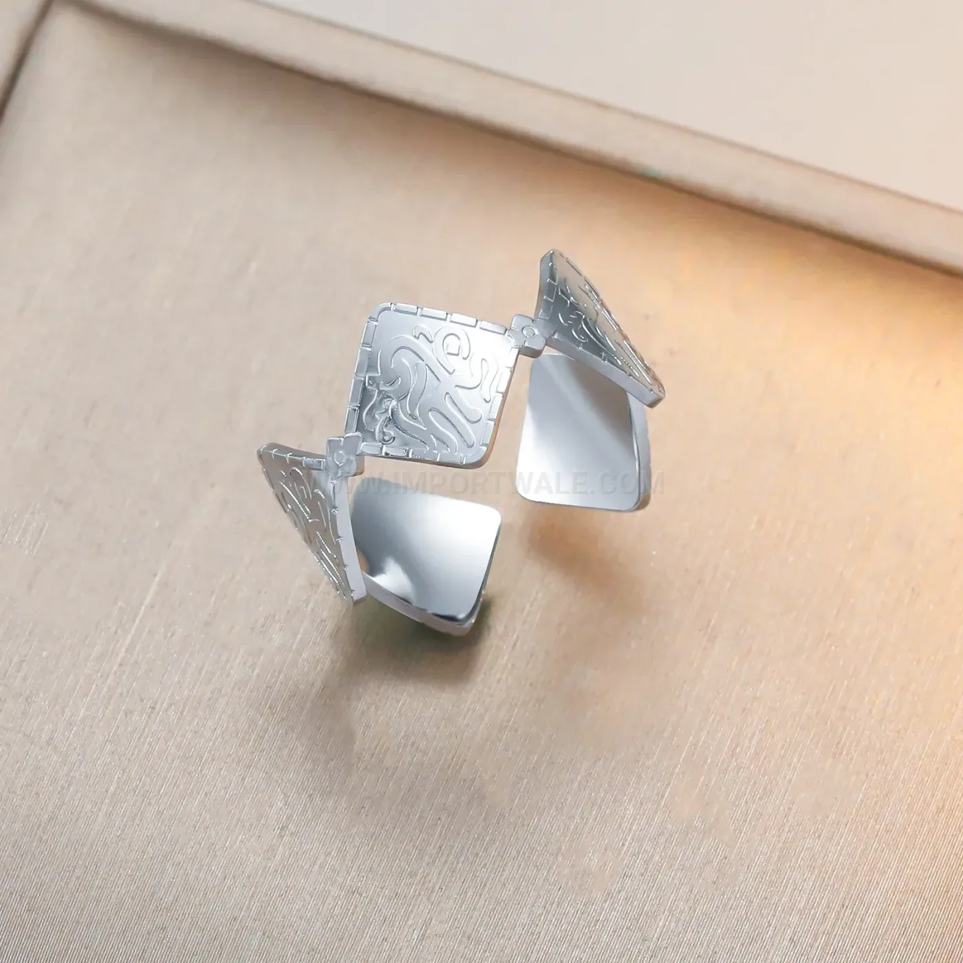 Fashion Geometric Stainless Steel Open Ring with 18K Gold PVD Arabic Calligraphy