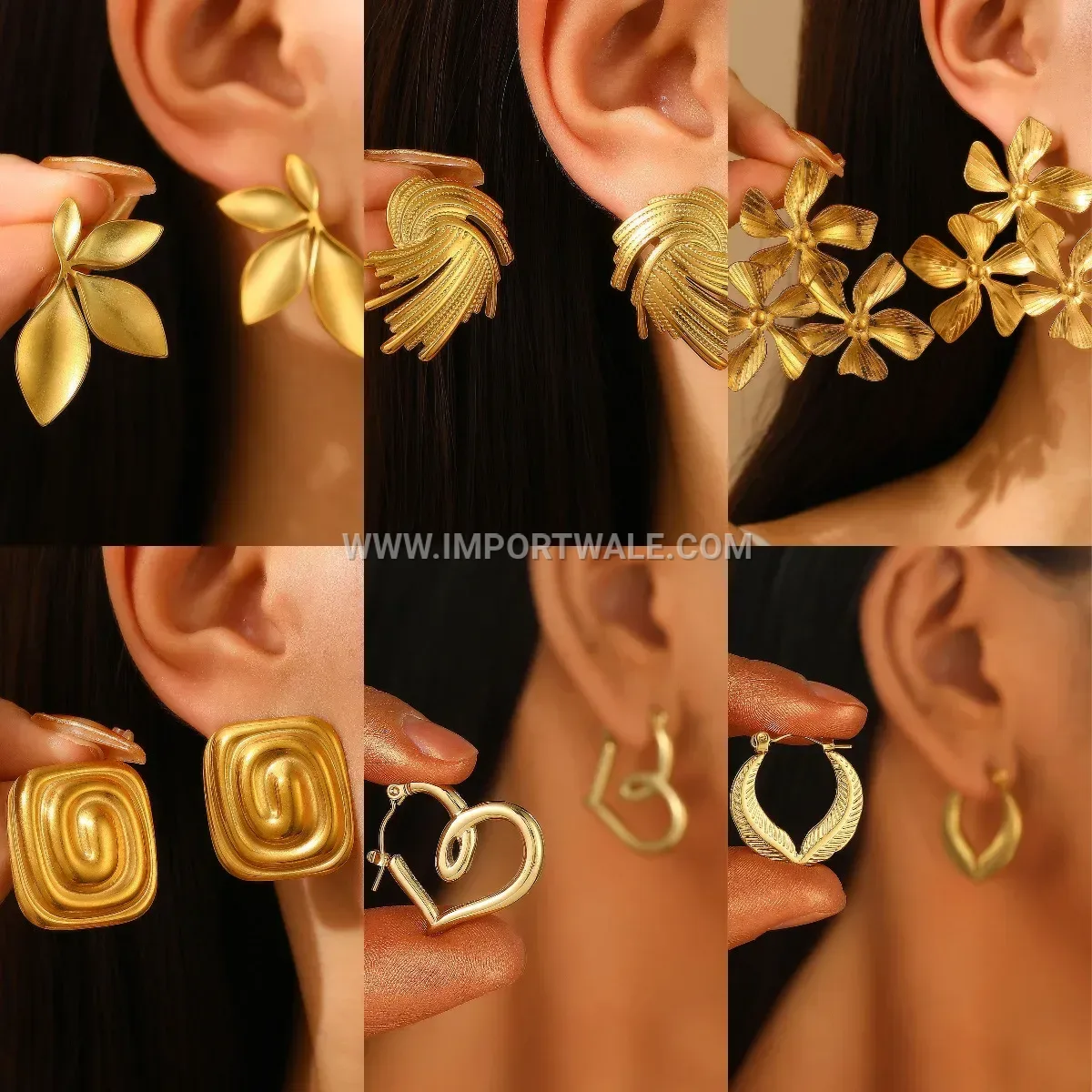 18K Gold Plated Geometric Stainless Steel Stud Earrings for Women
