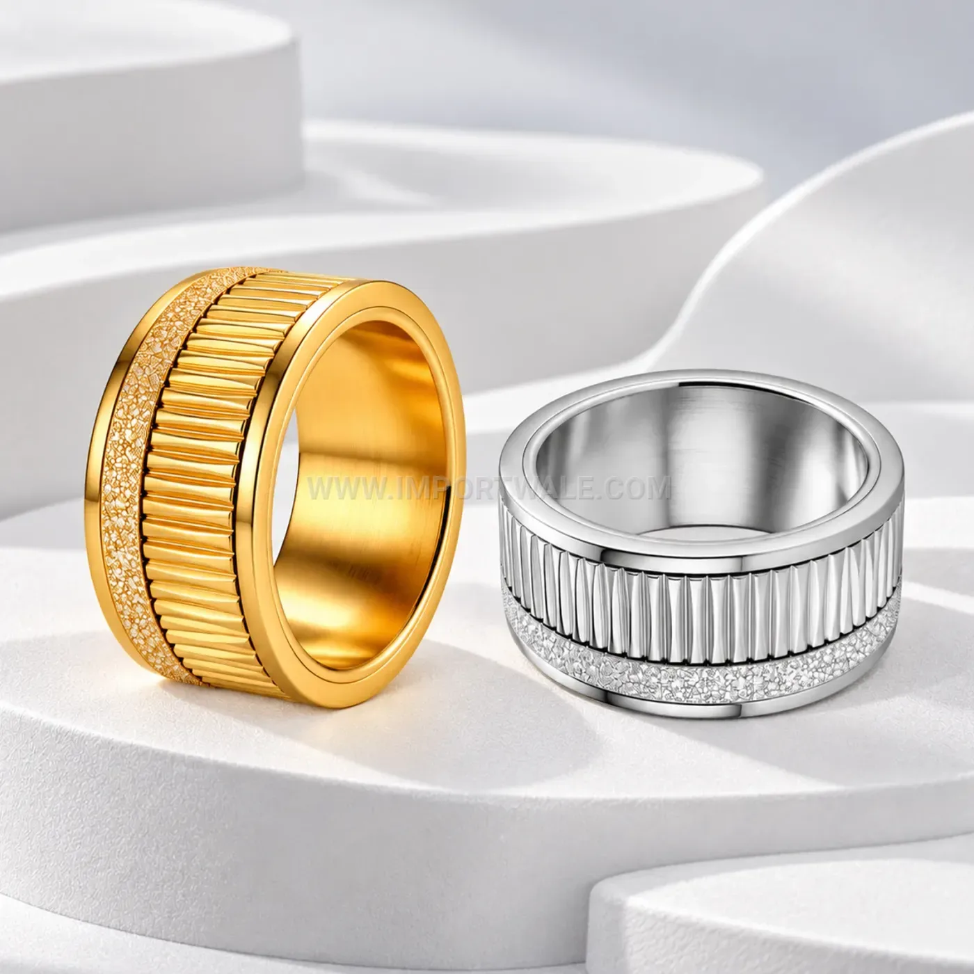 Spinning Roman Numeral Stainless Steel Couple Band Ring