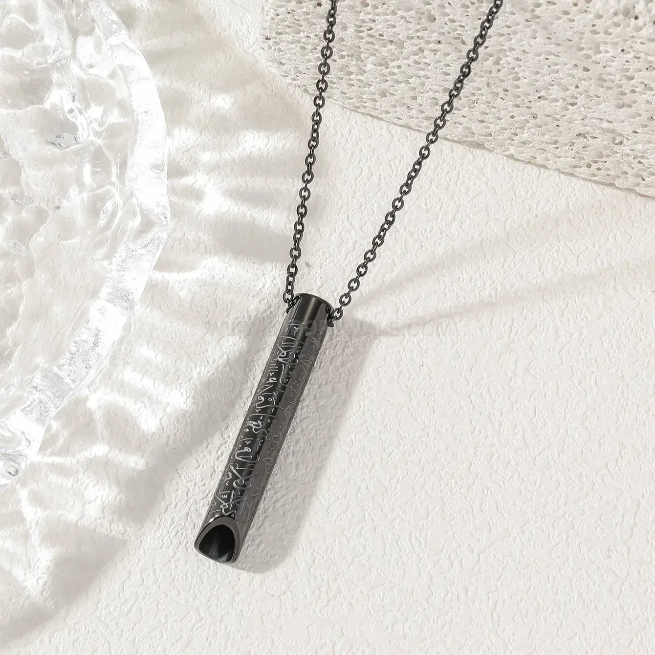 Bold Stainless Steel Whistle Pendant Necklace with Ayatul Kursi Inscription