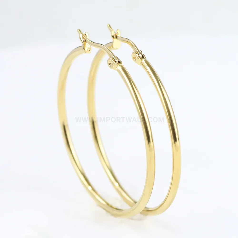 Designer Classic Polished Stainless Steel Large Hoop Earrings