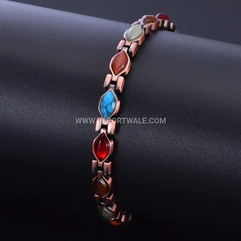 Vintage Geometric Red Copper Magnetic Bracelet with Turquoise Accent
