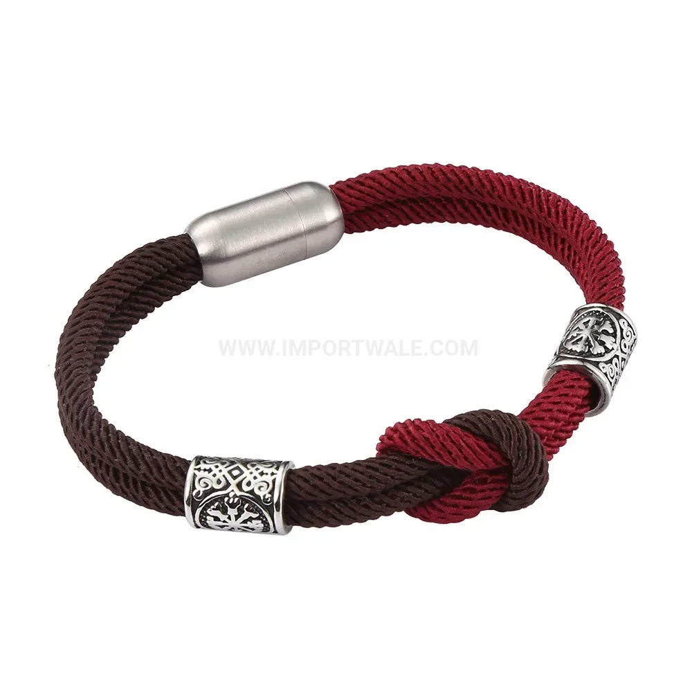 Two-Tone Woven Knot Leather and Stainless Steel Bracelet