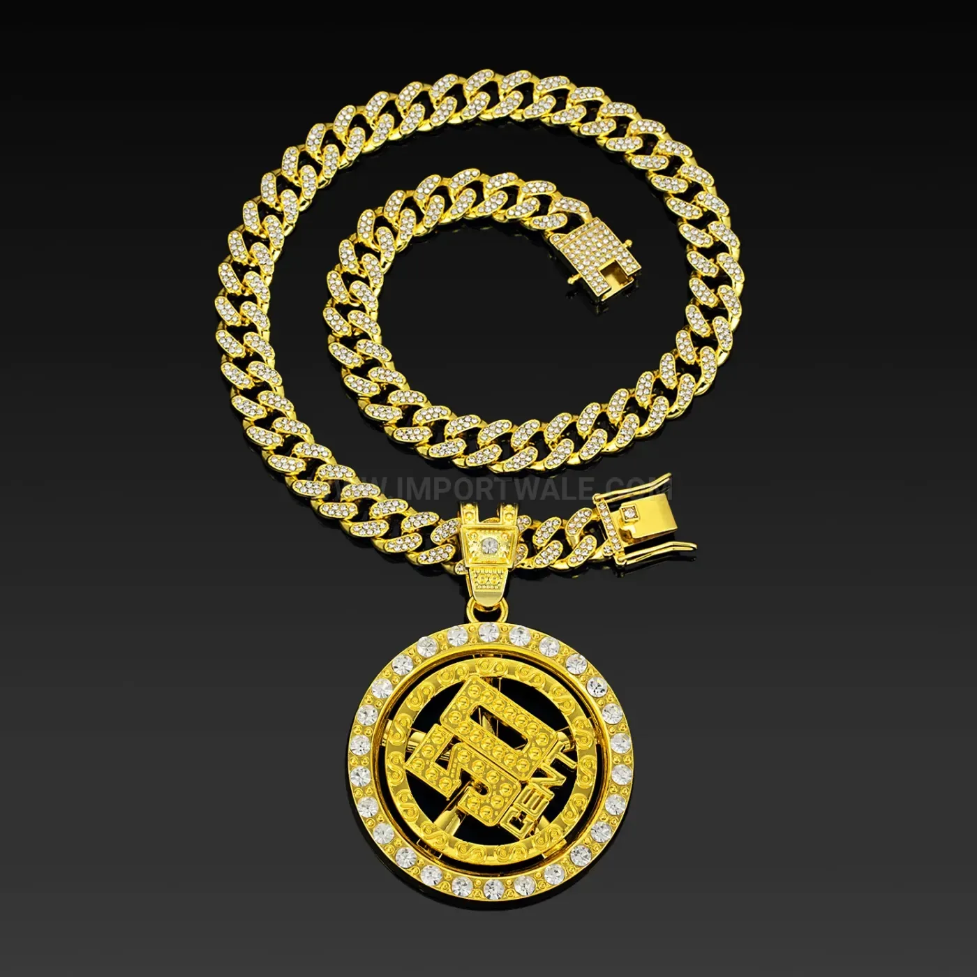 Bold Spinning Metal 50 CENT Letter Pendant Cuban Necklace