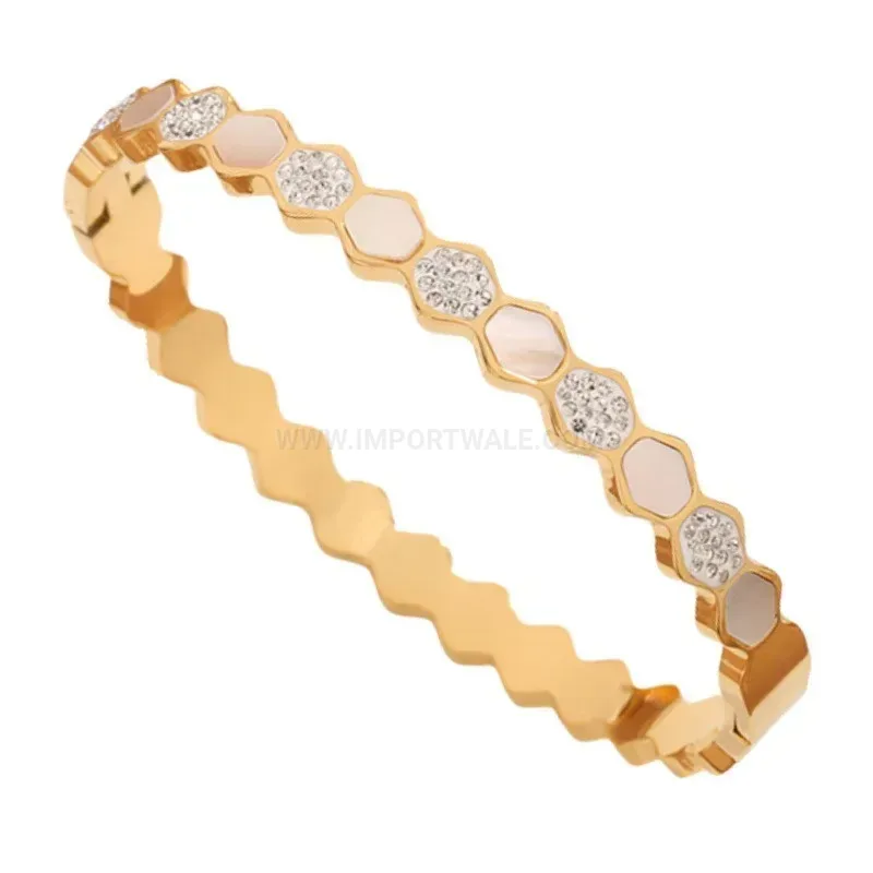 Fashion Hexagonal Zirconia Geometric Titanium Steel Bangle