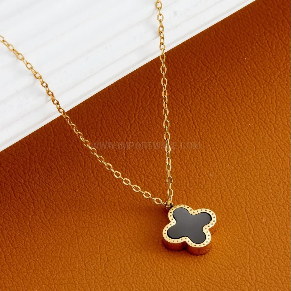 Designer Gold Double-Sided Four-Leaf Clover Stainless Steel Pendant Necklace