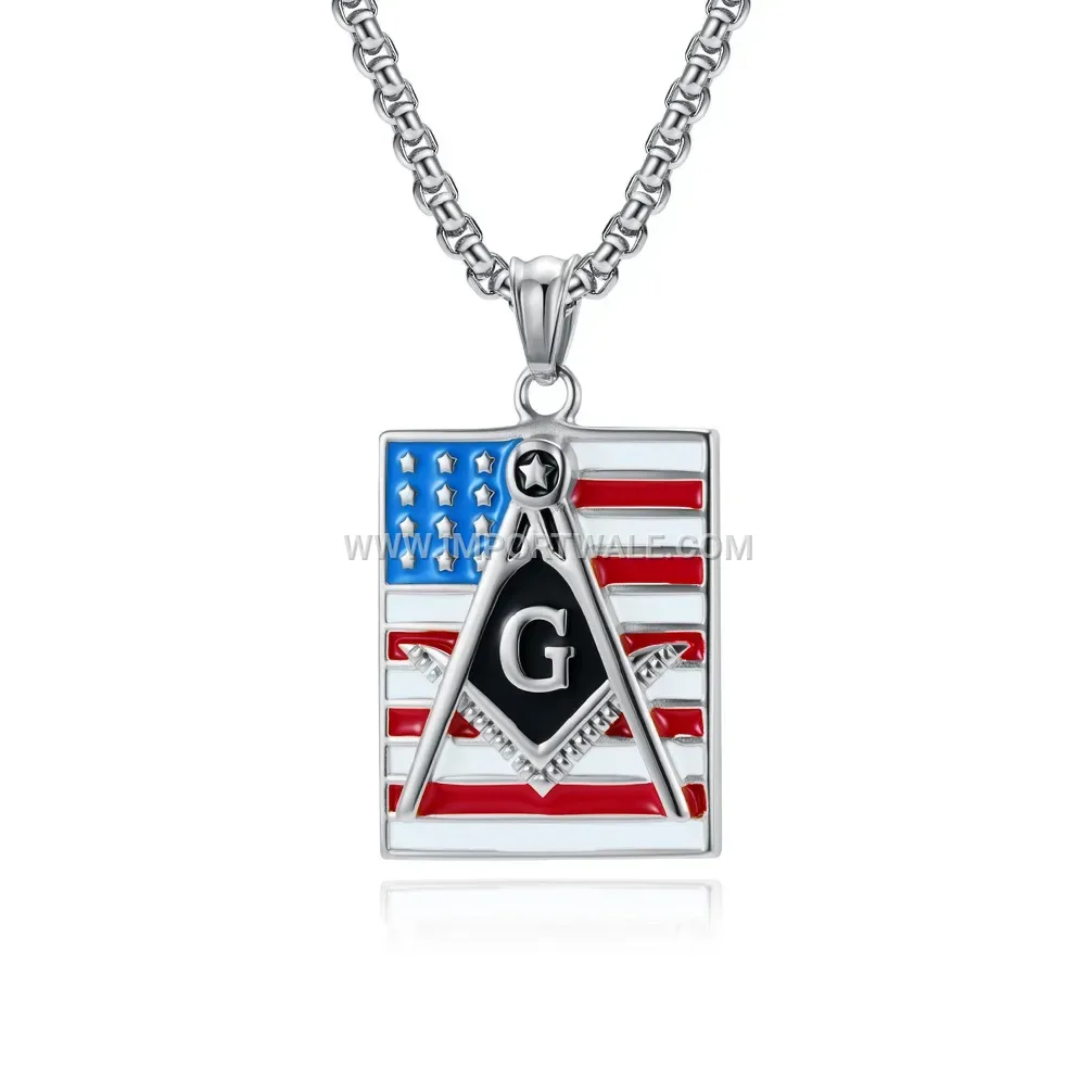 Masonic Emblem Stainless Steel Pendant Link Chain Necklace for Men