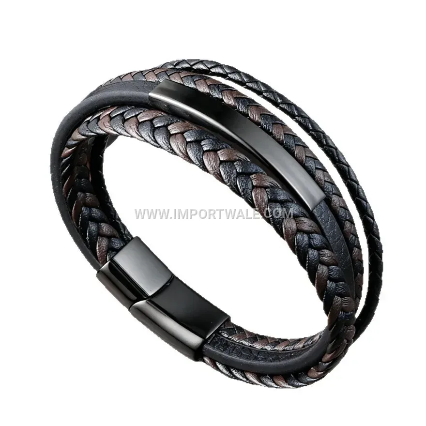 Multi Layer Braided Leather Magnet Clasp Bracelet