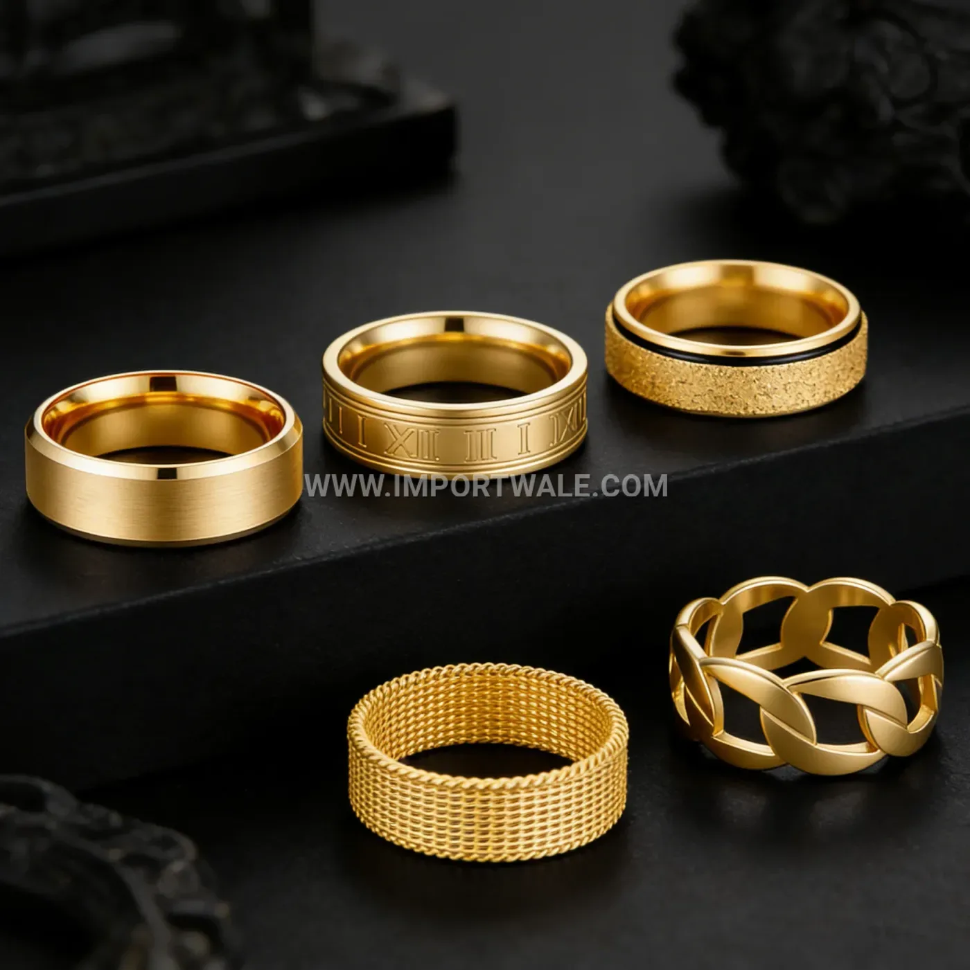 Geometric Plated Stainless Steel Band Ring for Men