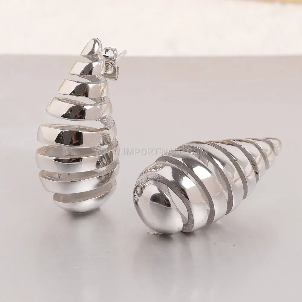 Textured Hollow Teardrop Stainless Steel Stud Earrings