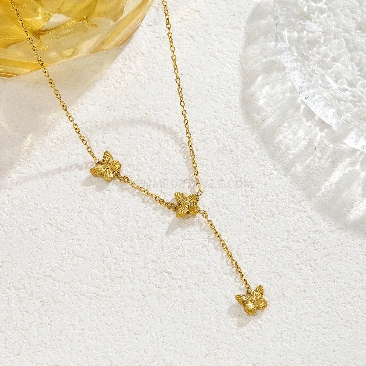 Elegant Gold Plated Stainless Steel 3D Butterfly Tassel Clavicle Chain