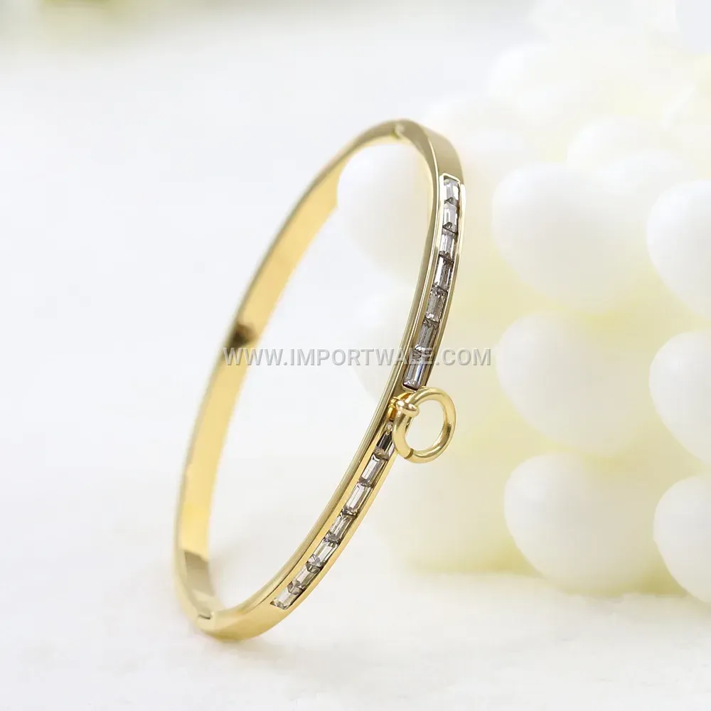 Single Row Cubic Zirconia Stainless Steel Bangle Bracelet
