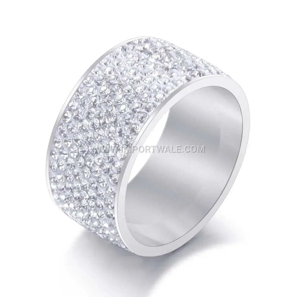 Multi Row Rhinestone Stainless Steel Band Ring