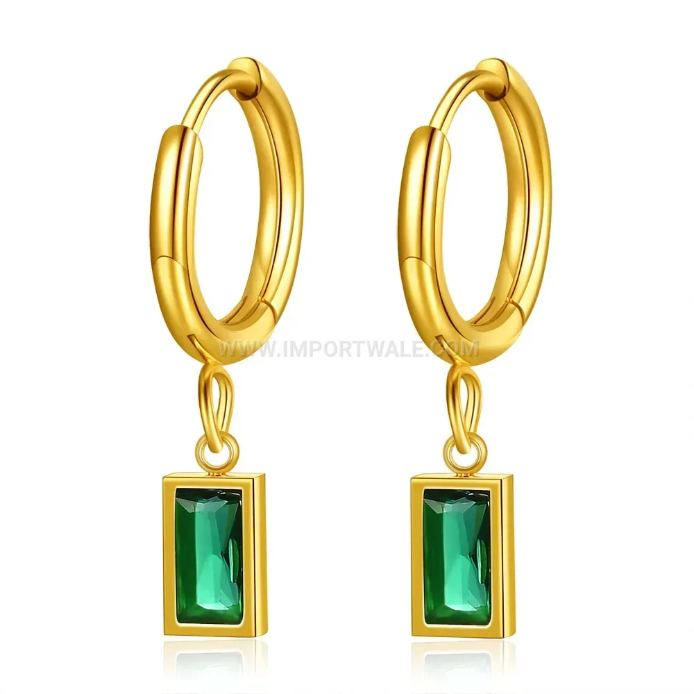 Gold Plated Stainless Steel Huggie Earrings with Zircon Accent