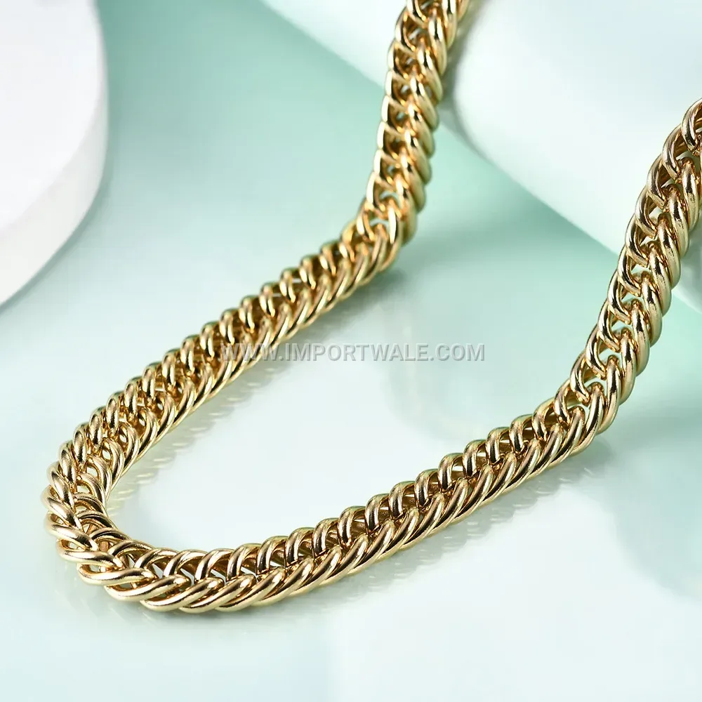Gold Plated Stainless Steel Cuban Chain OT Clasp Statement Necklace