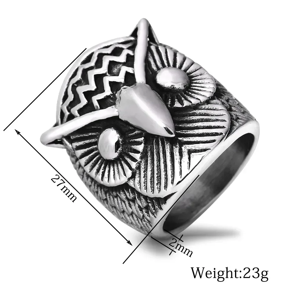 Premium Vintage Aged Stainless Steel Owl Signet Ring