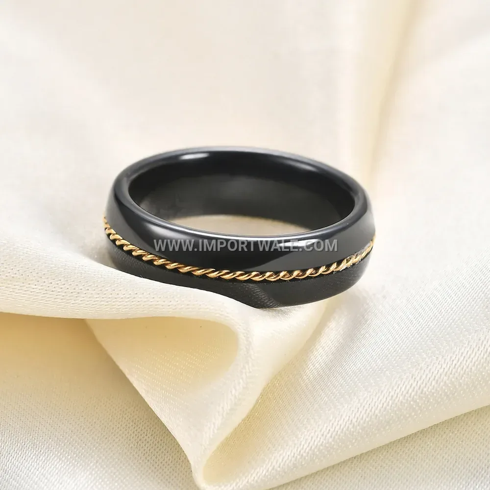 Gold Inlaid Stainless Steel Chain Ceramic 6mm Ring