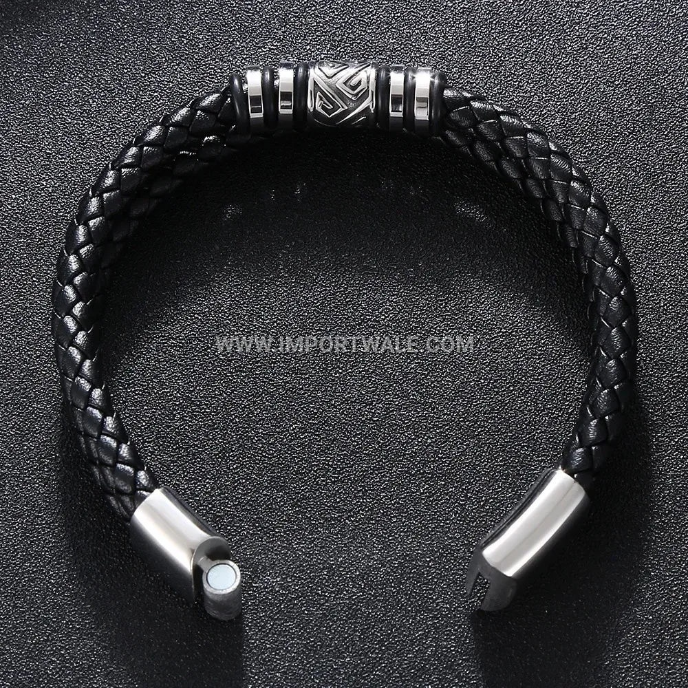 Handcrafted Multi Strand Leather Cord Bracelet with Stainless Steel