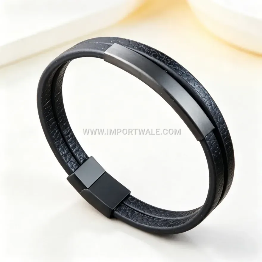 Minimalist Stainless Steel Accent Leather Bracelet With Magnetic Clasp