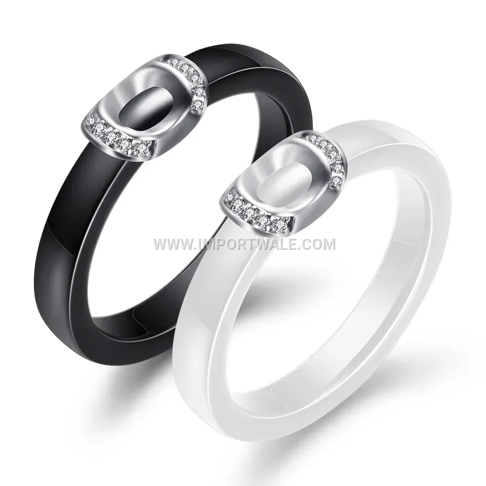 Micro Pave Crystal Inset Ceramic Ring