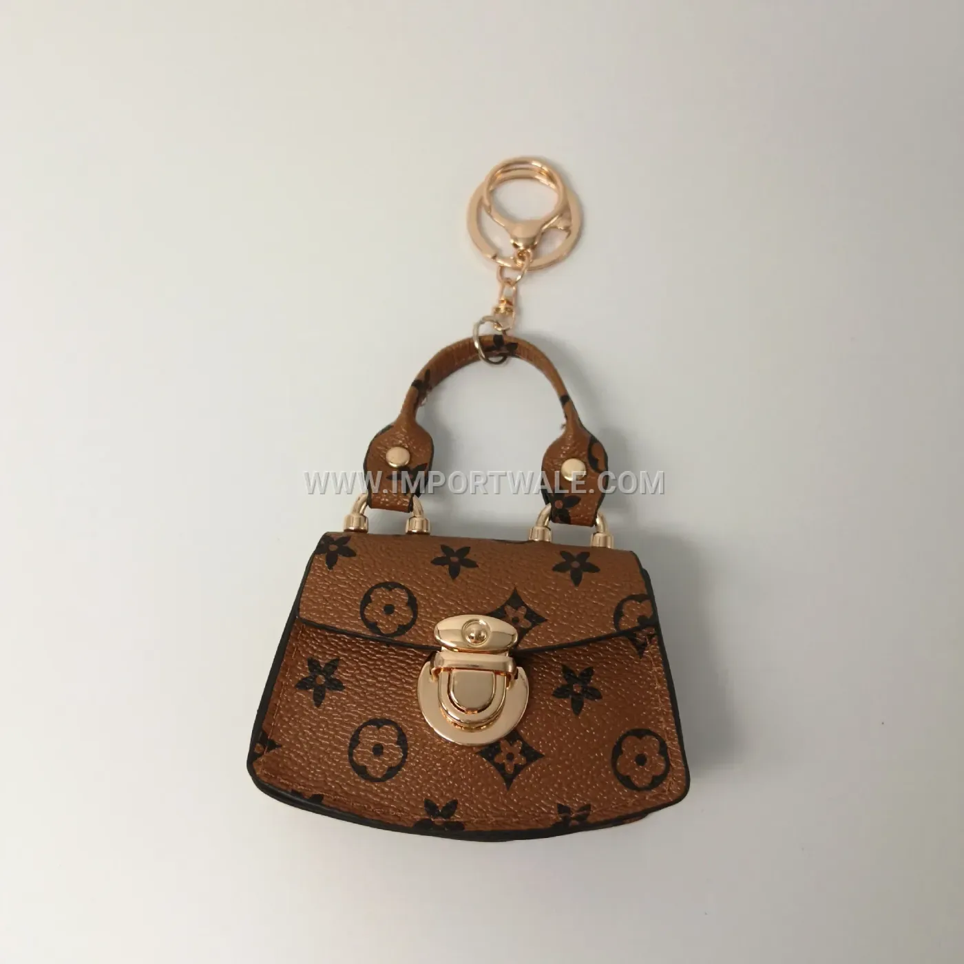 Printed Fan Shaped Mini PU Leather Handbag Keychain