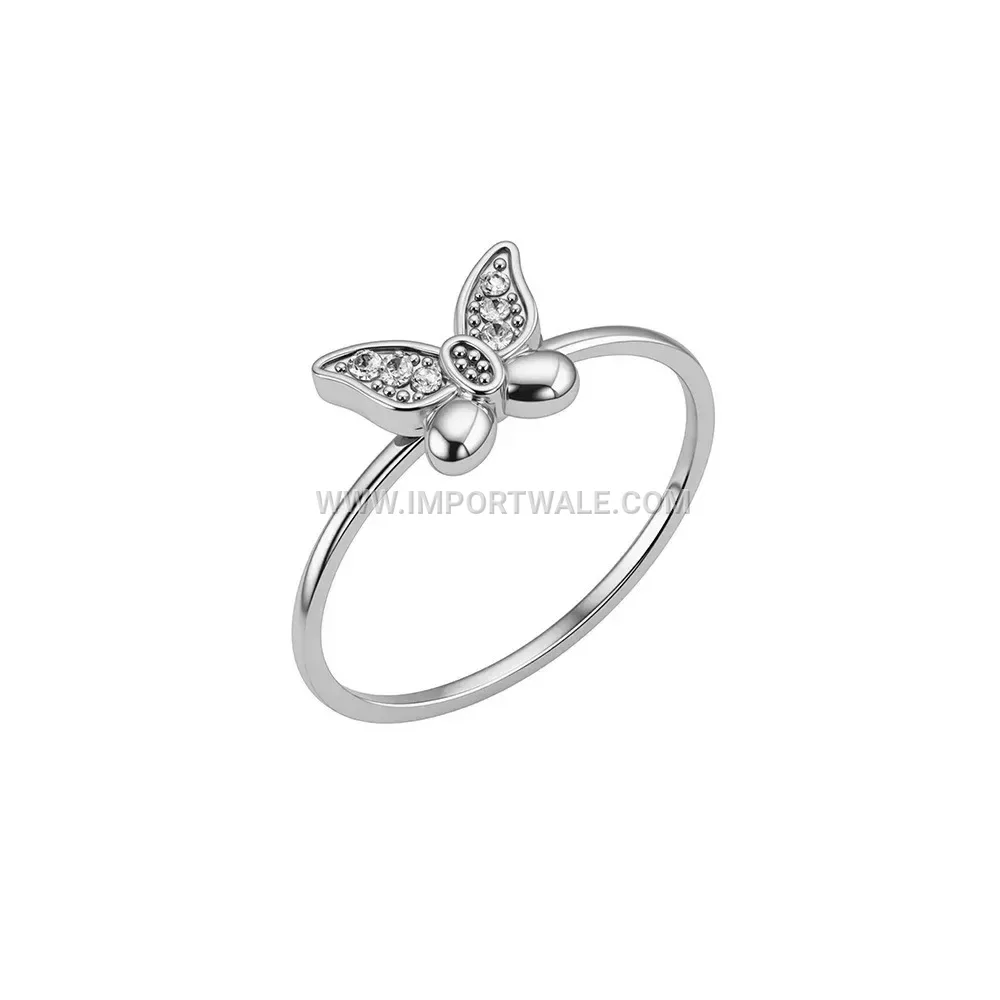 Butterfly Zircon 18K Gold Plated Stainless Steel Statement Ring