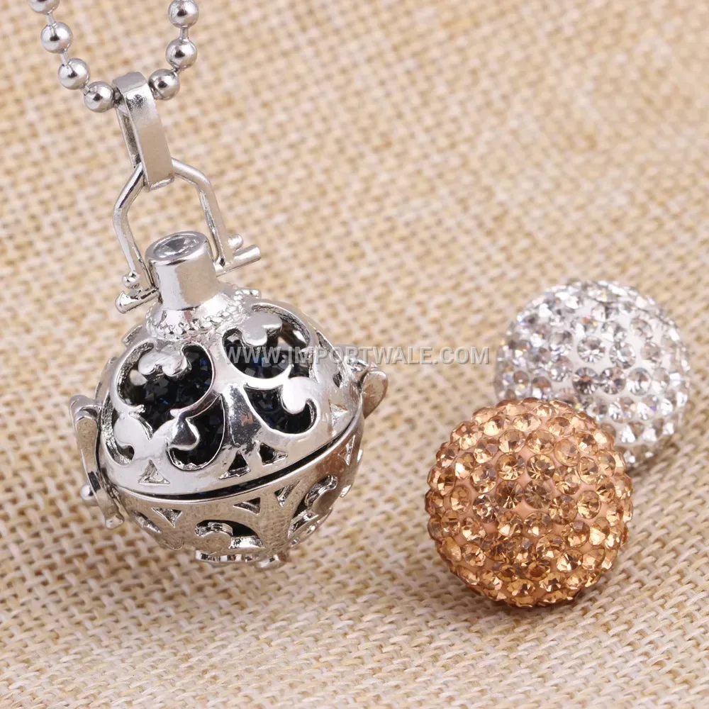 Rhinestone Spherical Bell Pendant Titanium Steel Long Necklace