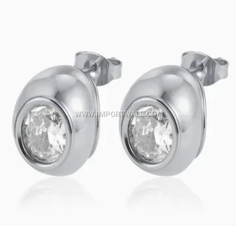 Oval Zircon Stainless Steel Geometric Stud Earrings
