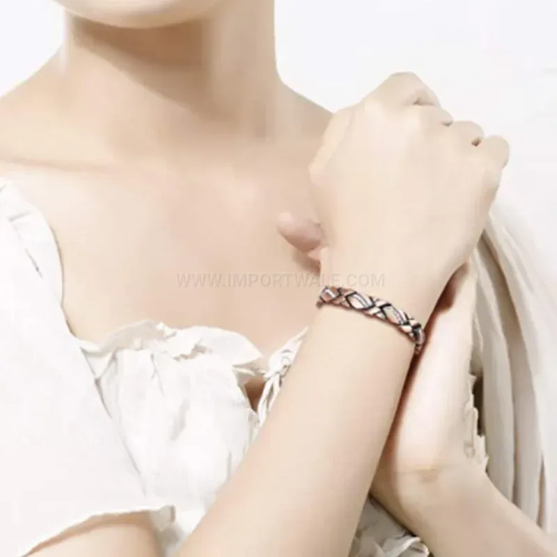 Chic Women's Elegant Vintage Rhinestone Red Copper Bio Magnetic Bracelet