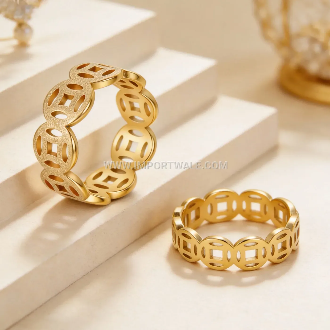 Vintage Fortune Coin Open Ring in Electroplated Stainless Steel